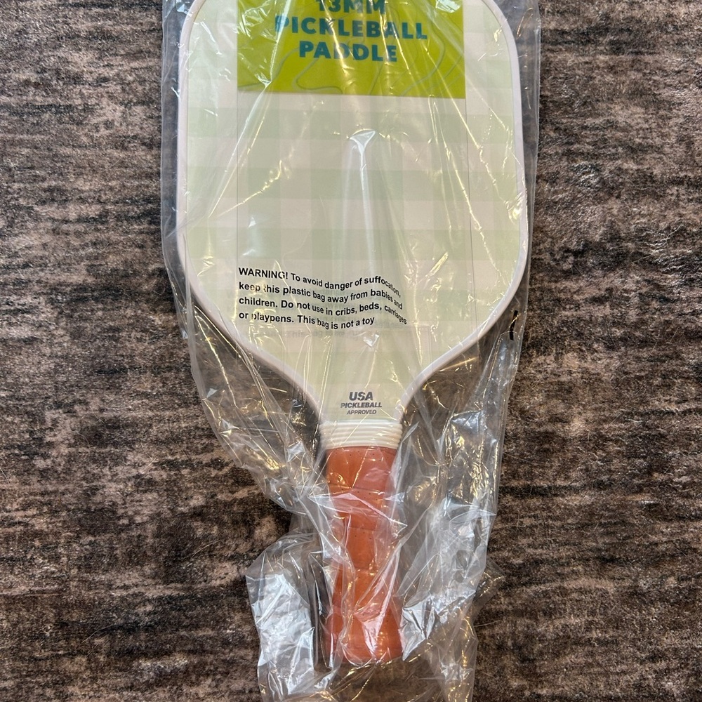 Pickleball Paddle with Orange Handle and Light Green Face